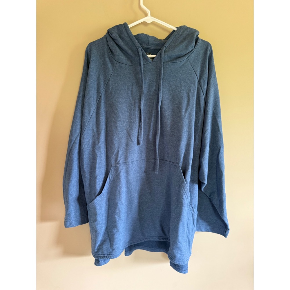 HUE Womens Blue Heathered French Terry Hoodie Loungewear Pullover L/XL